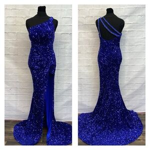 Elegant Blue Sequin One-Shoulder Gown
